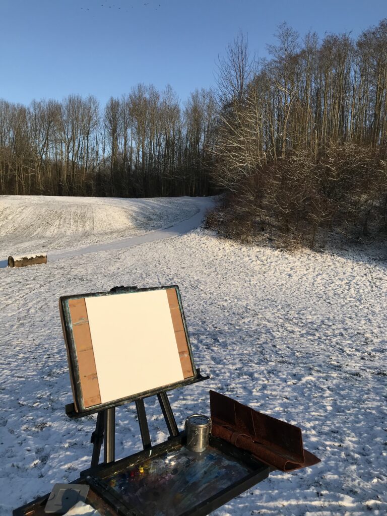 Snow in the park painting - Beginning of the painting