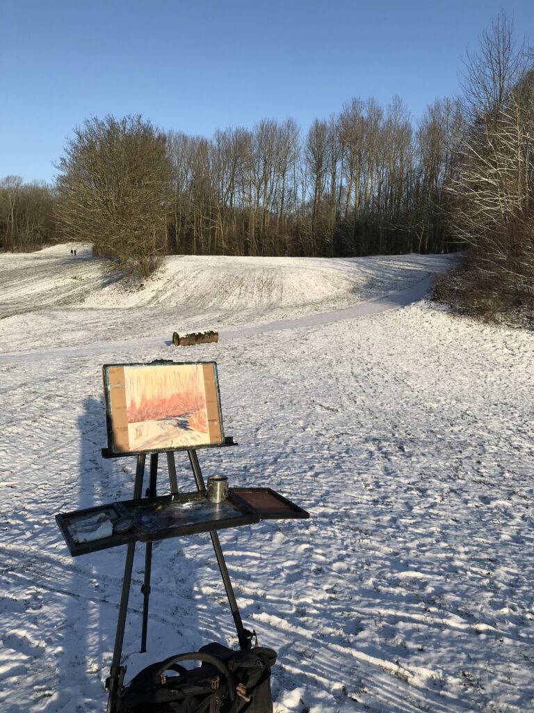 Snow in the park painting - First layer