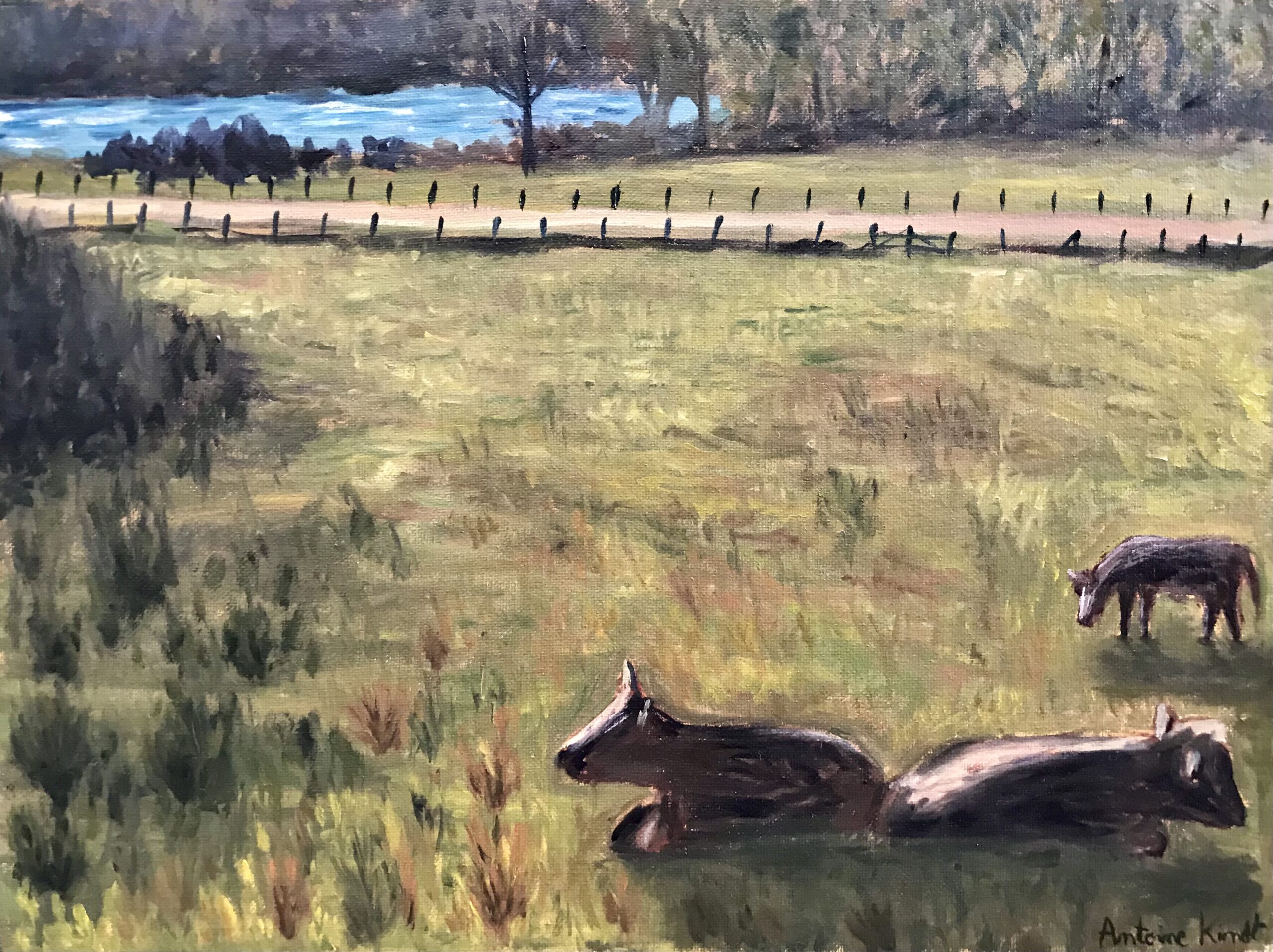 "Cows in a field" painting