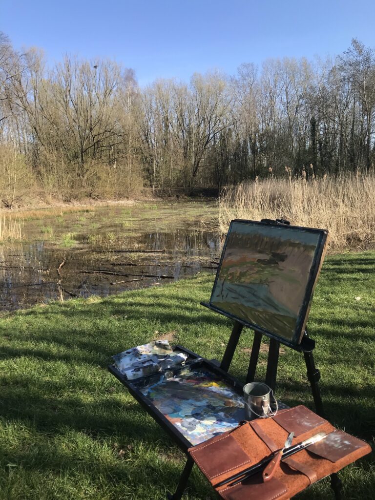 "Messy pond" painting - first layer