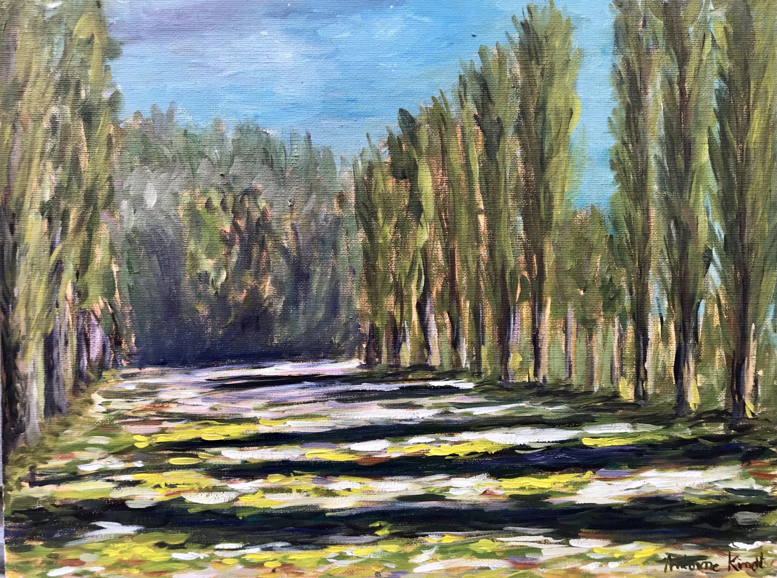 "Poplars and daisies" painting